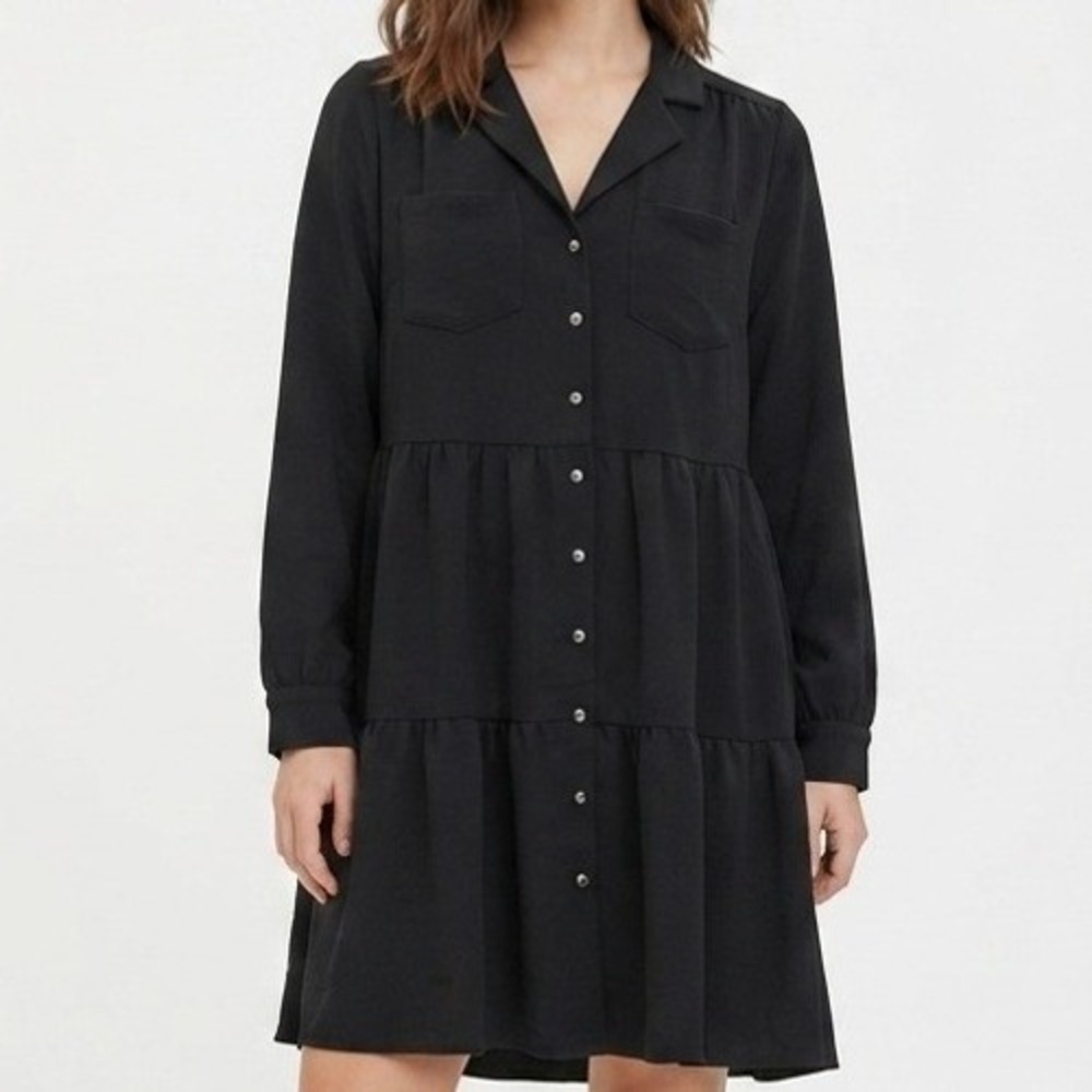 Sezane Robe Aurora Dress Womens 6 Noir Black Button Front Babydoll Mini